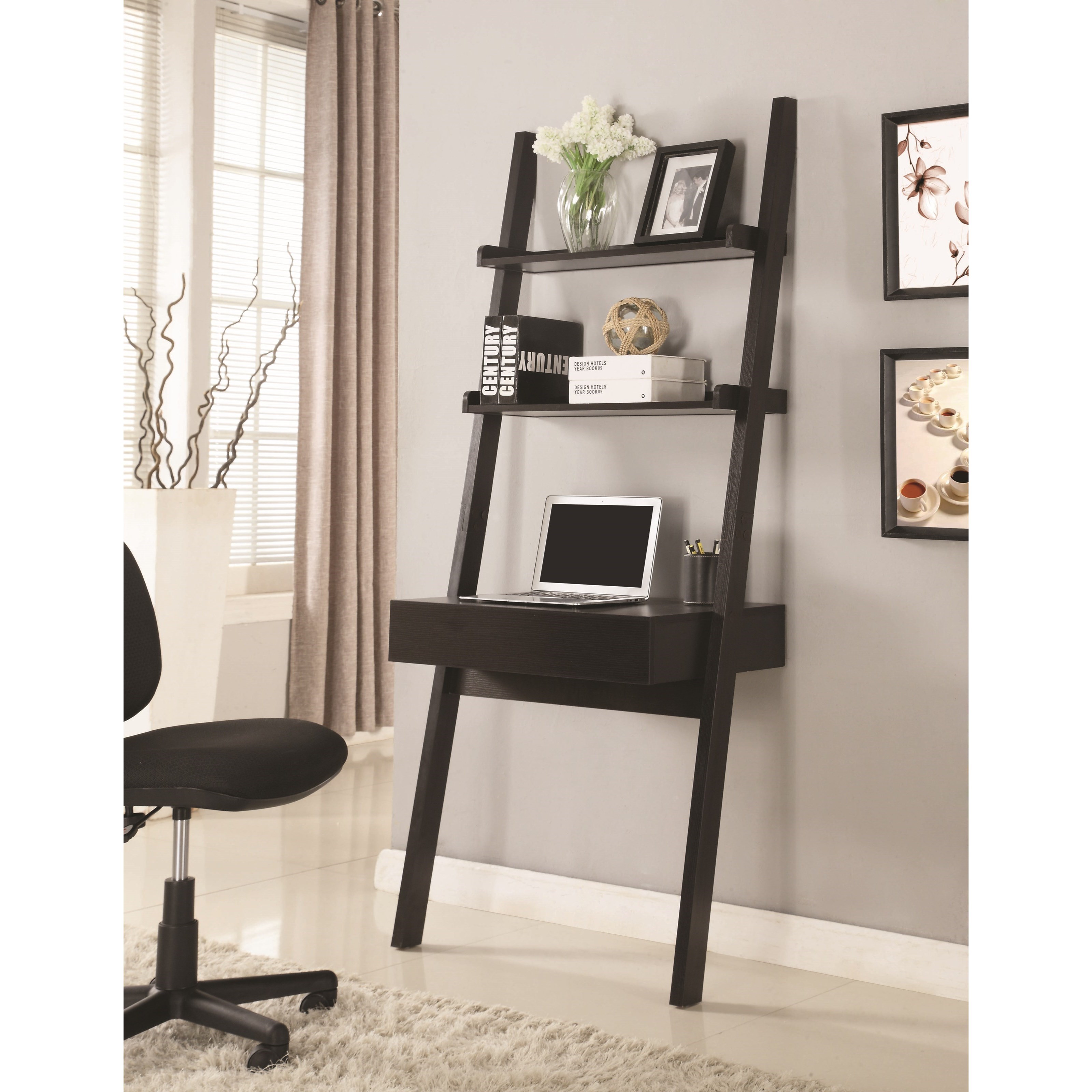 Ladder shelf storage deals leaning wall desk
